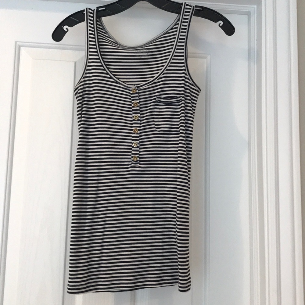 J.Crew navy and white tank w/brass buttons